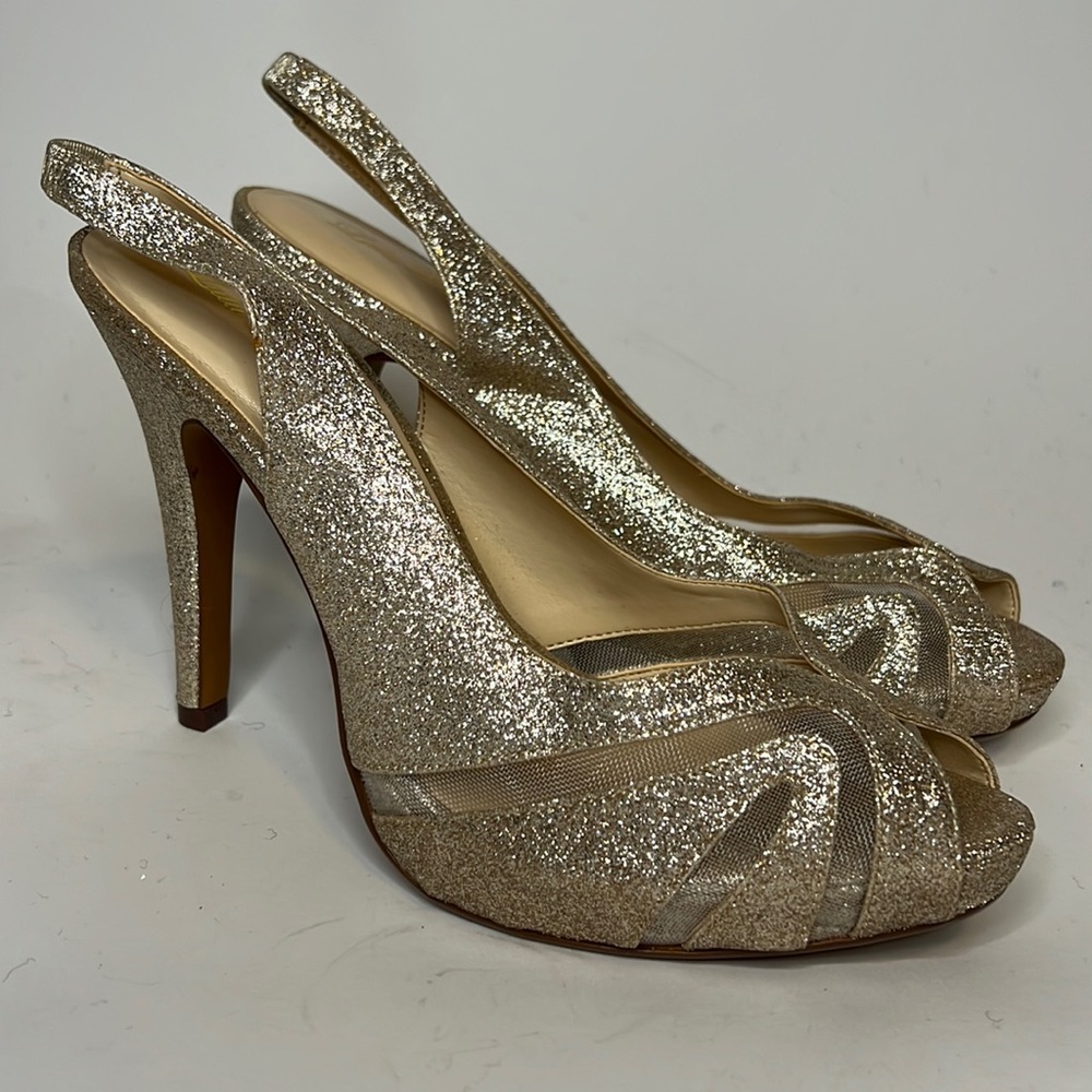 Lulu Townsend sparkle platform open toe pumps wedding size 9
